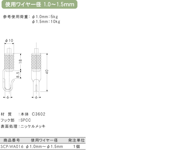 使用ワイヤー径1.0～1.5mm用金具 15RF-02