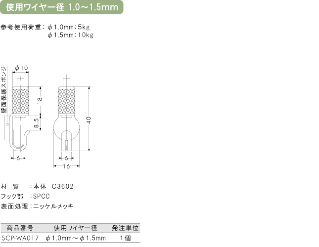 使用ワイヤー径1.0～1.5mm用金具 15RF-03