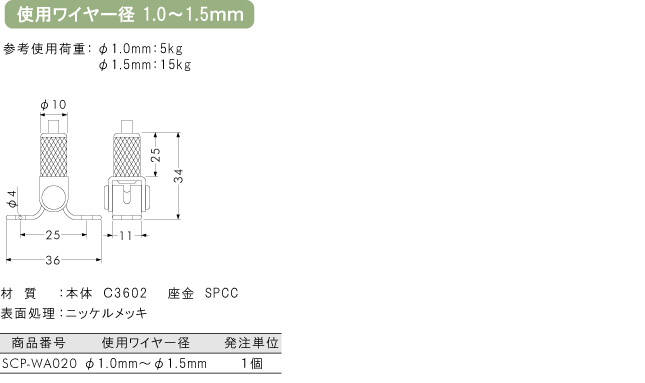 使用ワイヤー径1.0～1.5mm用金具 15RJ-01