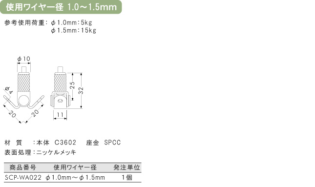 使用ワイヤー径1.0～1.5mm用金具 15RJ-03